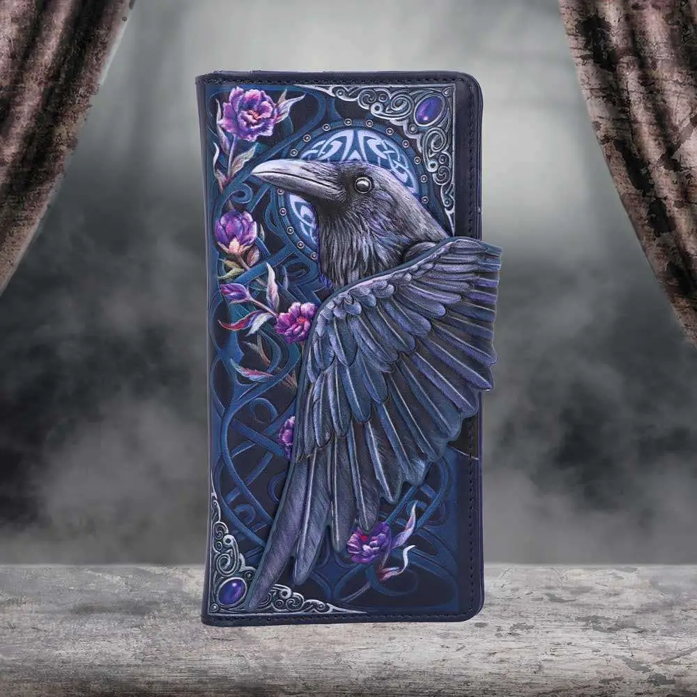 Ravens Flight Black Wing Floral Embossed Wallet - Figurine
